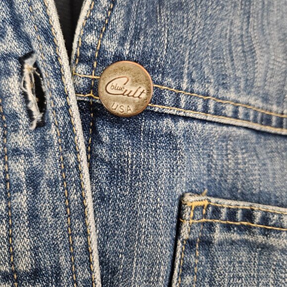 Vintage 1990s Denim Blue Chore Jacket Blue Cult Made in USA XS S Distressed 90s - Picture 4 of 12